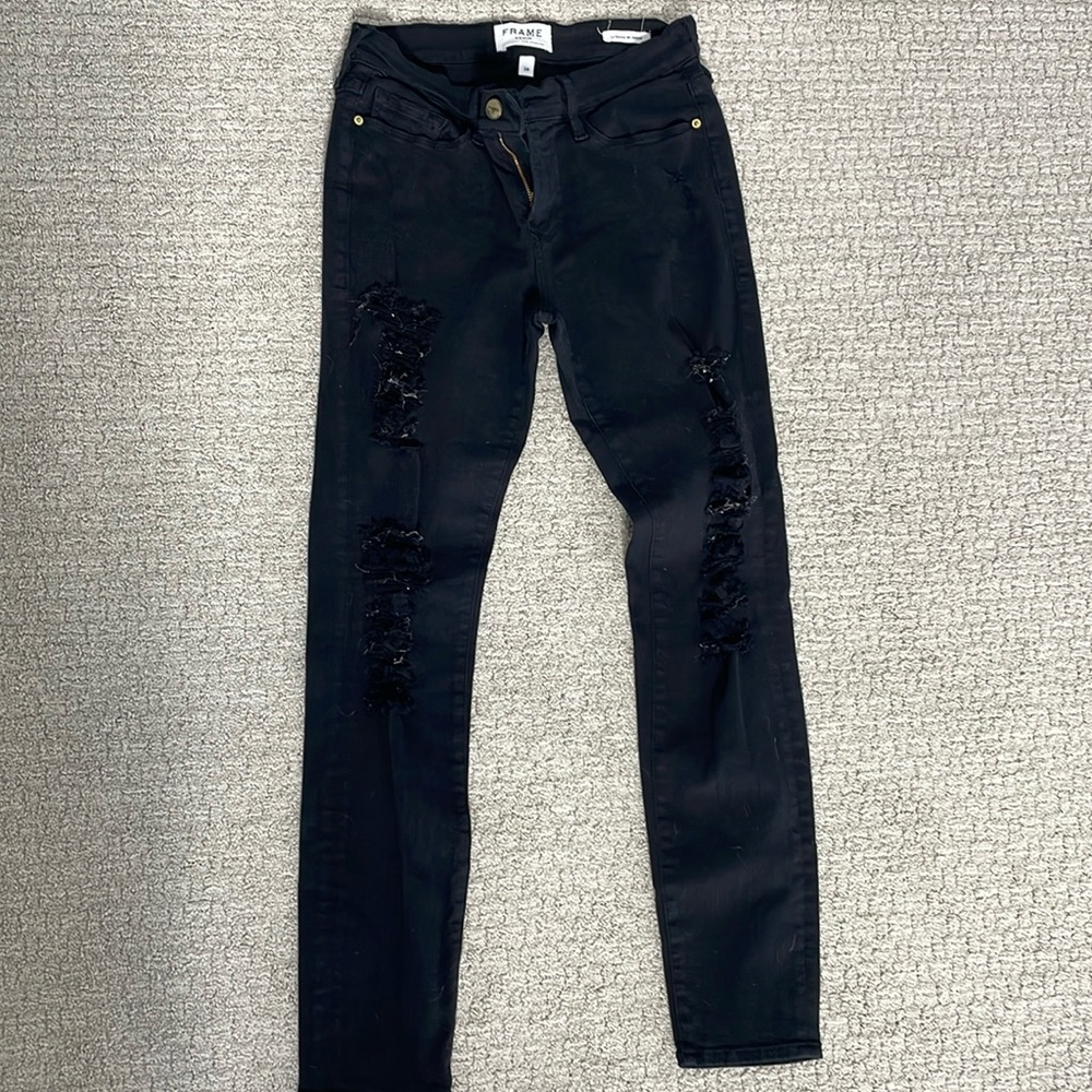 FRAME destroyed high rise skinny black denim jeans size 28